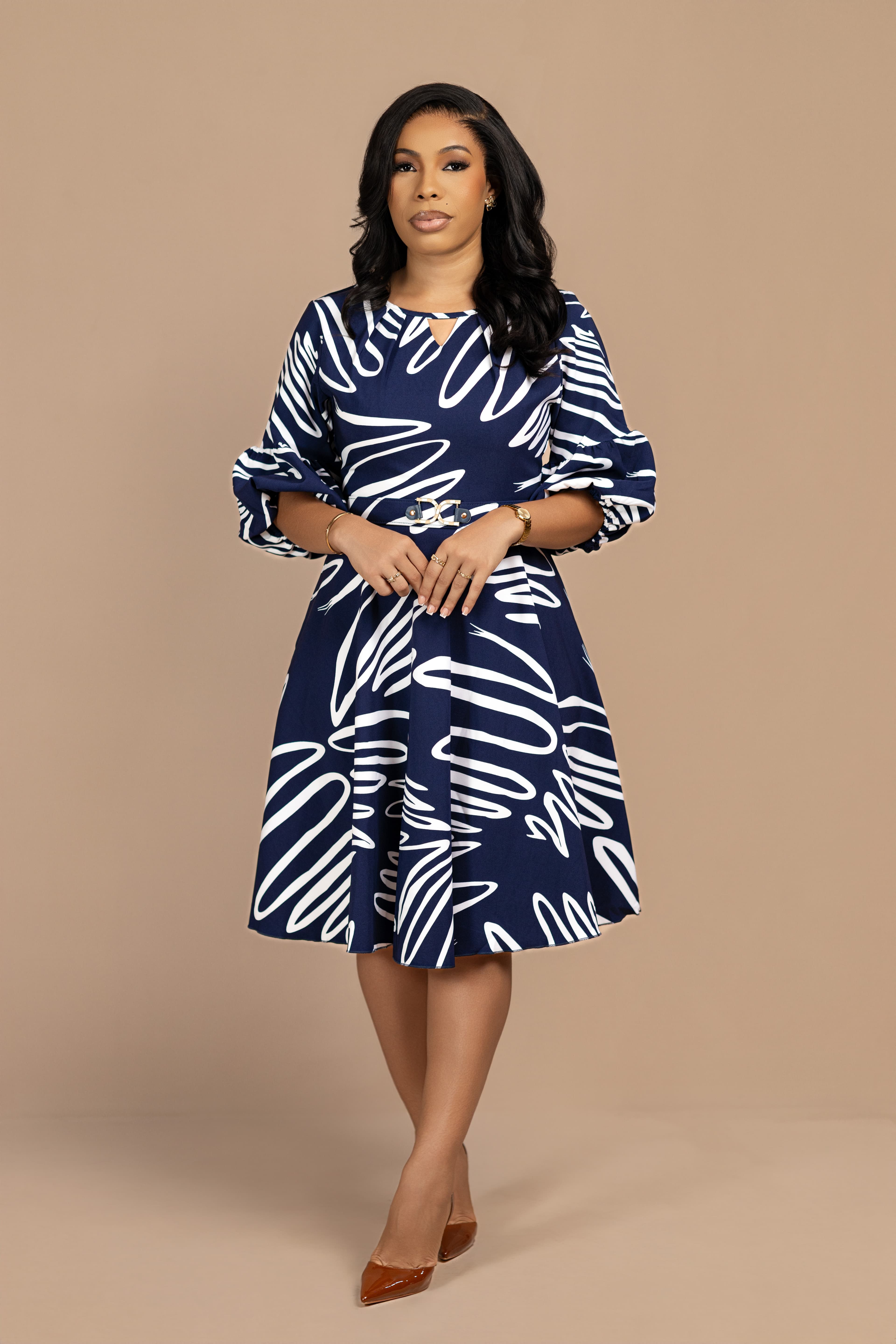 debbie puff sleeve flair dress