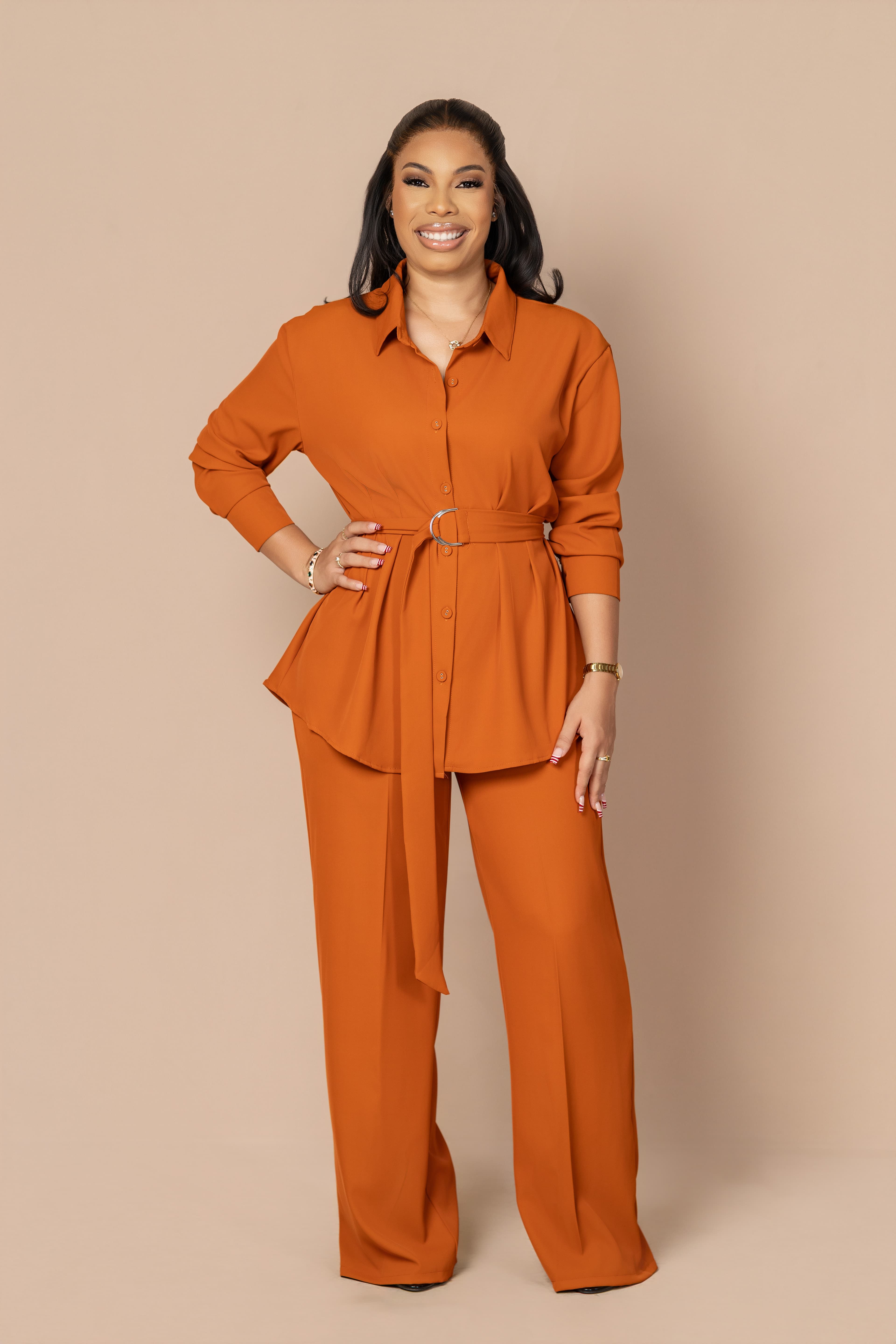 annie belted pant set