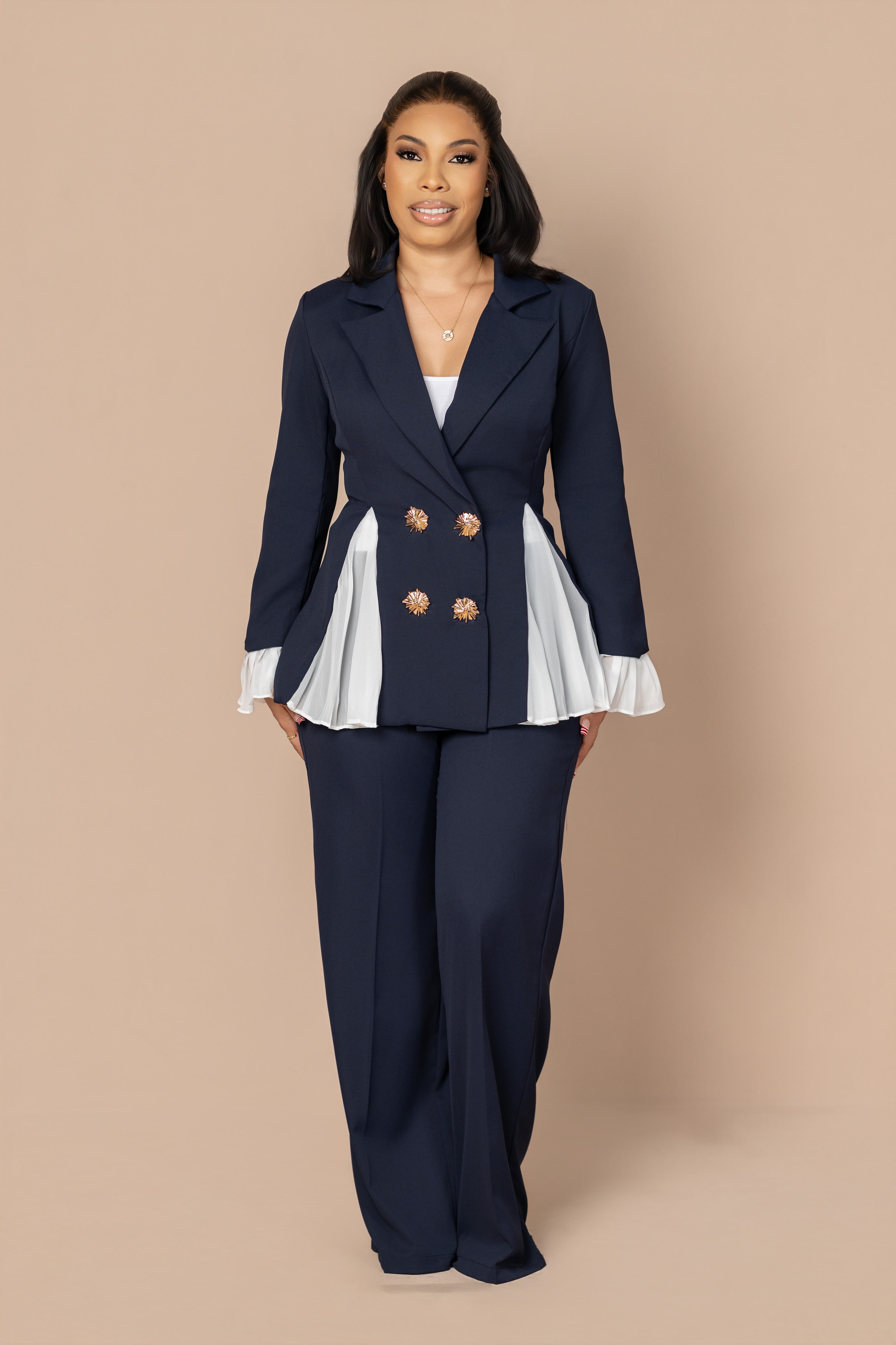 sally gold button pant set