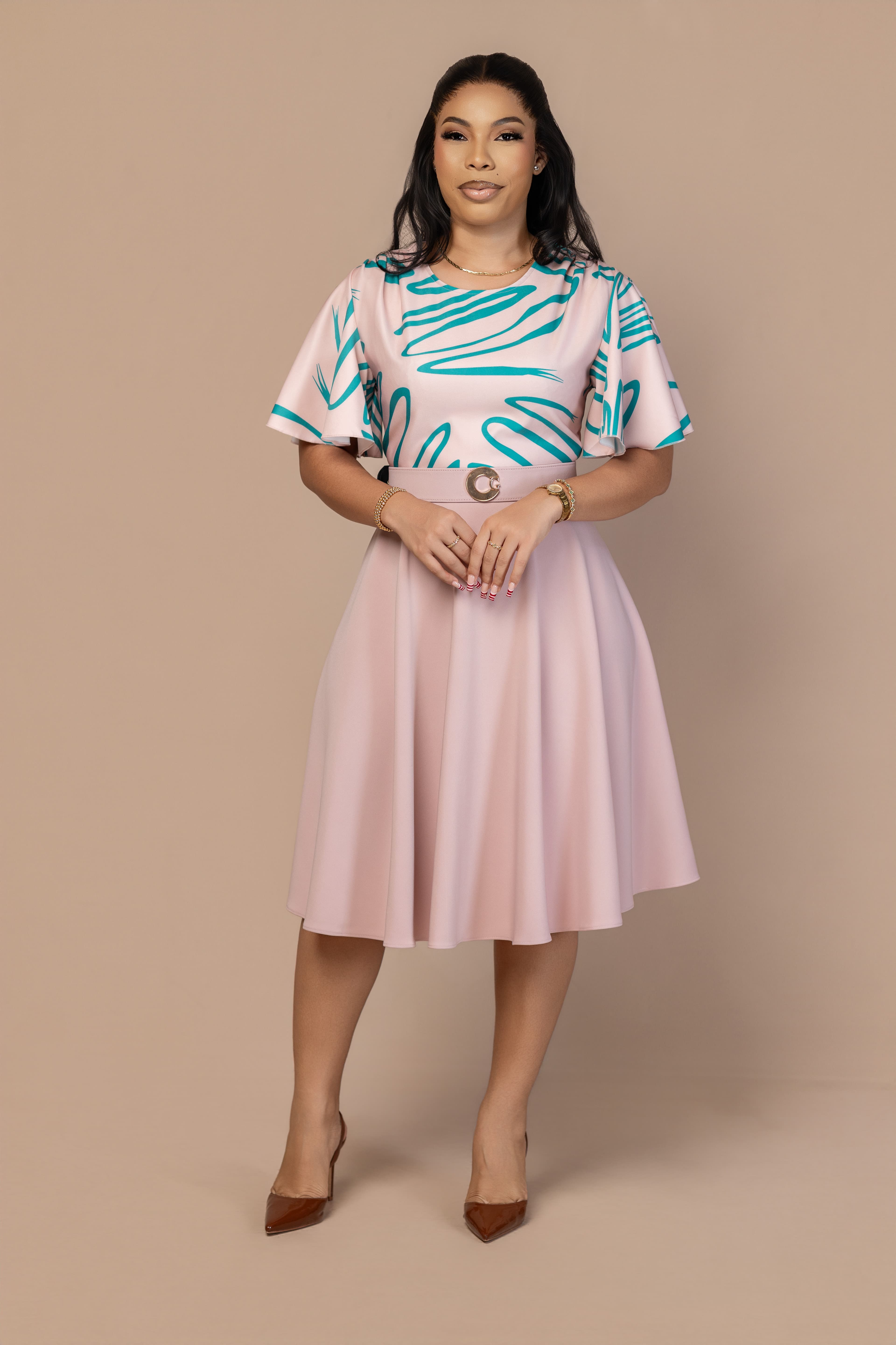 maria print flair dress