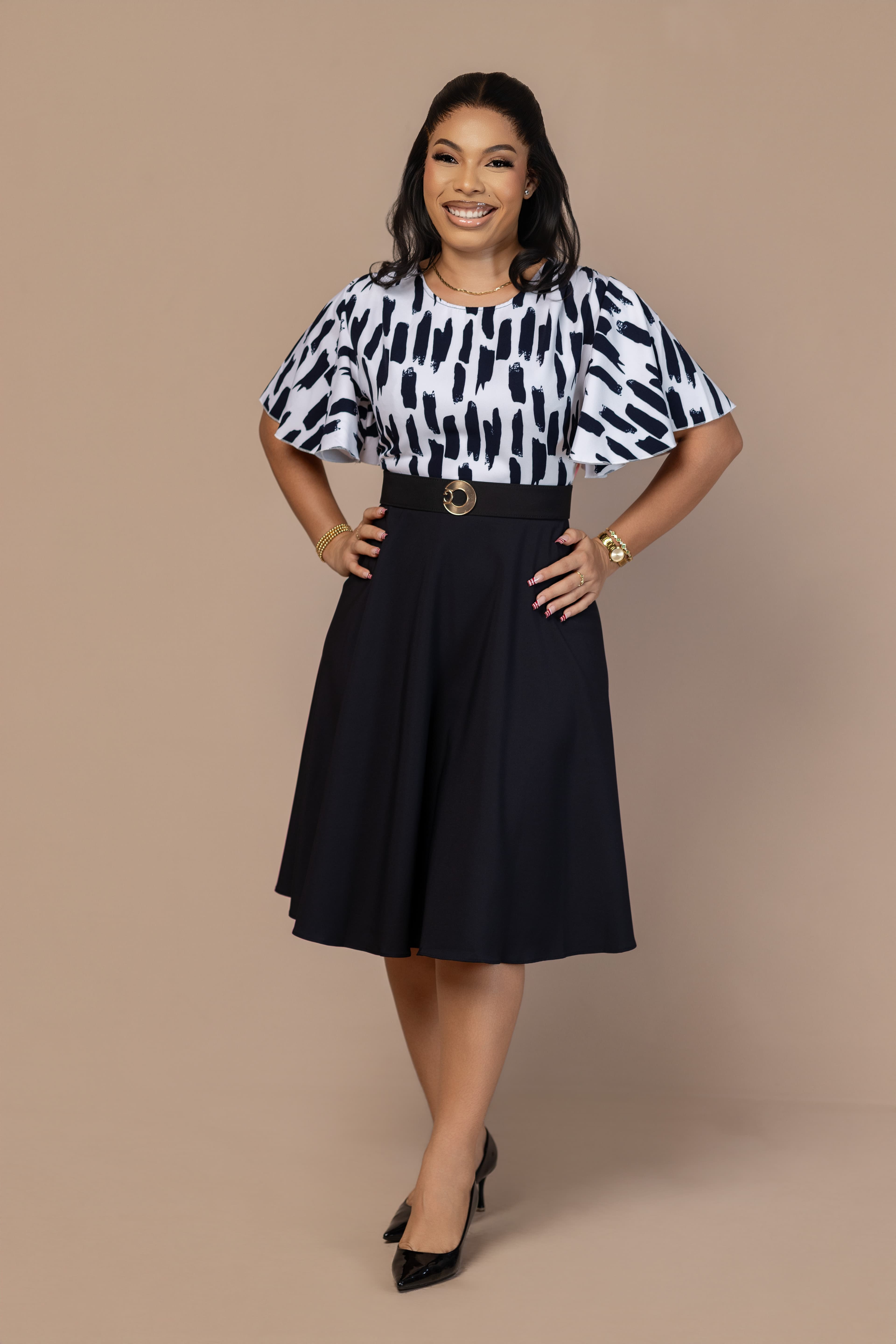 maria print flair dress